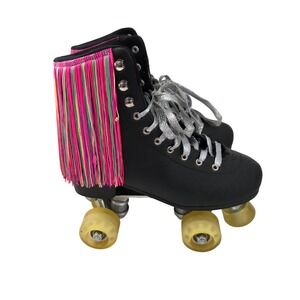 Black Quad Roller Skates Doll Kills Neon Rainbow Fringe Silver Laces  Sz 8